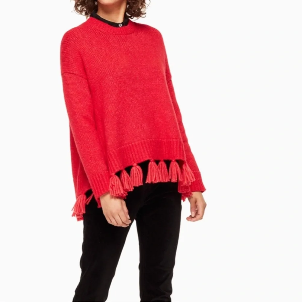 Kate Spade Broome Street Airy Alpaca Tassel Sweater Red Large